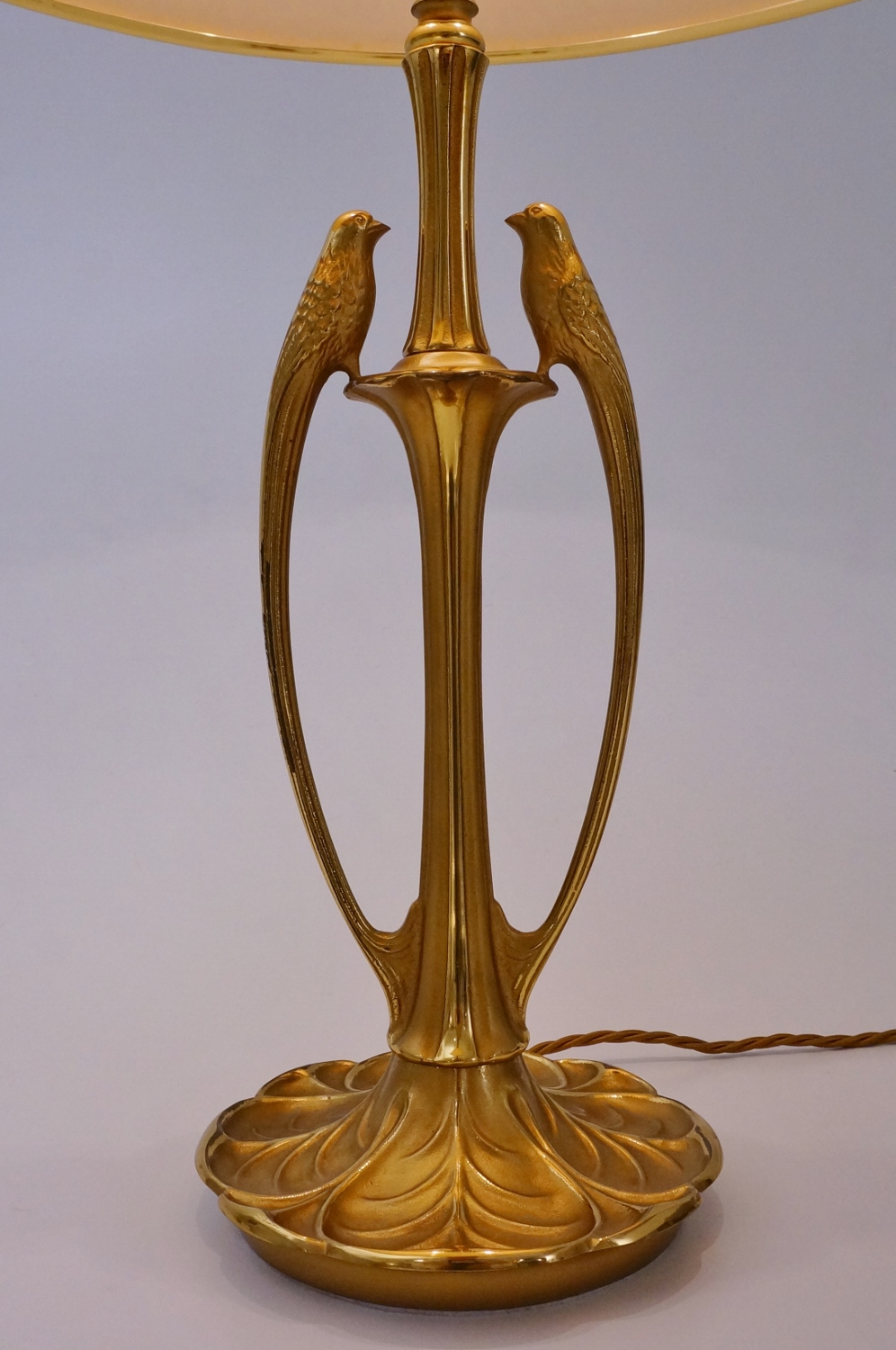 Brass lovebirds Art Nouveau style lamp, 1970`s ca, French in Antique